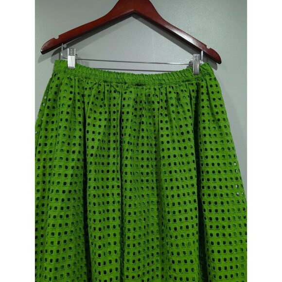 Kate Spade New York X Target Green Eyelet Volume Midi Skirt Side Pockets Size M - Picture 14 of 14